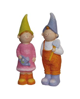 Dekofiguren-Set MÄDCHEN und JUNGE Höhe ca. 47 cm Magnesia-Keramik handbemalt wetterfest Gartendeko Dekofigur