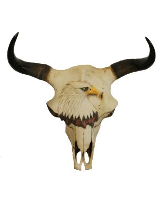 Dekofigur Büffelschädel Bisonschädel Schädel Tierschädel Büffelkopf mit Adlerdekor 