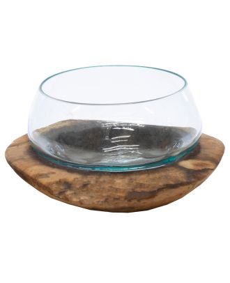 Dekoglas Glas auf Wurzelholz Vase 20 cm Snackschale Bonboniere Windlicht