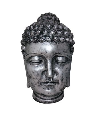 Buddha Figur groß Buddhakopf silber Optik Gartenfigur Buddha Dekofigur