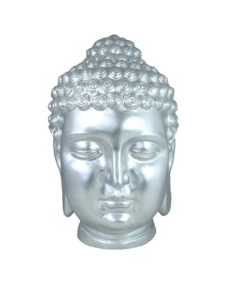 Buddha Figur groß Buddhakopf chrome Optik Gartenfigur Buddha Dekofigur