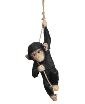 Dekofigur Schimpanse am Seil Gartenfigur Dekorationsfigur Tierfigur vorne
