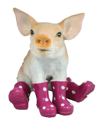 Schwein Sau mit Gummistiefel in brombeer Schweinchen Figur Gartenfigur Dekofigur Stiefelfigur