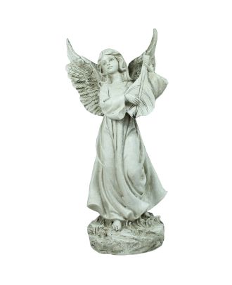 Engel Figur mit Harfenblatt 33 cm Gartenfigur Grab Deko Grabfigur