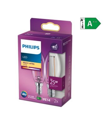 Philips LED Leuchtmittel 2W (25W) warmweiß E14 2er-Pack [Energieklasse A++]
