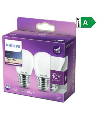 Philips LED Leuchtmittel E27 4,3W (40W) warmweiß 2er Pack [Energieklasse A++]