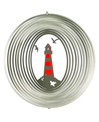 Edelstahl-Windspiel LEUCHTTURM 300 ROT Edelstahlsegmente Acrylglas Kugellagerwirbel