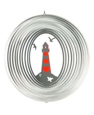 Edelstahl-Windspiel LEUCHTTURM 300 ROT Edelstahlsegmente Acrylglas Kugellagerwirbel