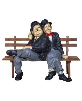 Stan Laurel und Oliver Hardy Figur Dick und Doof auf Bank XL Stan und Olli Figuren für den Garten