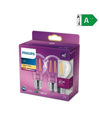 Philips LED Leuchtmittel 2er Pack E27 4.3W (40W) warmweiß [Energieklasse A++]