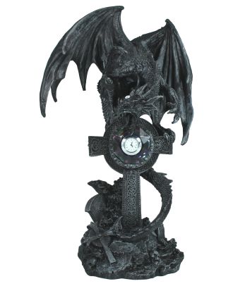 Dekofigur Drache auf Keltischem Kreuz mit Uhr Dekoration Mystic Gothic
