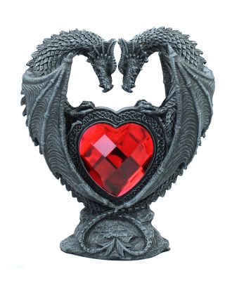 Drachen-Figur mit rotem Herz Dekofigur Liebespaar Drache Gothic Mystery