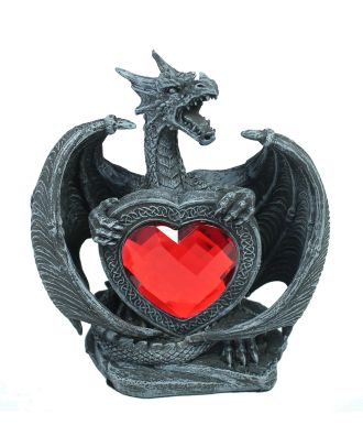Drachen-Figur mit rotem Herz Dekofigur Fauchender Drache Gothic Mystery