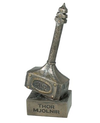 Dekofigur Mjolnir Hammer des Thor Magische Waffe Mjölnir Thorshammer Skulptur Plastik bronziert 26 cm
