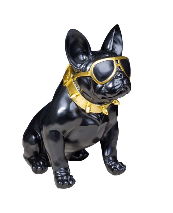 Französische Bulldogge Deko Hundefigur Siggi klein mit Brille und